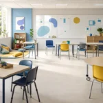 Salle de classe inclusive avec mobilier modulable et circulation dégagée