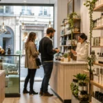 Intérieur d’une boutique spécialisée avec des clients adultes