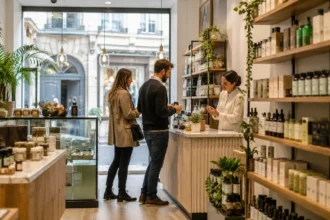 Intérieur d’une boutique spécialisée avec des clients adultes