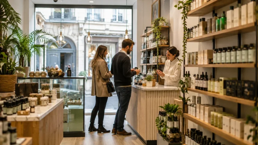 Intérieur d’une boutique spécialisée avec des clients adultes